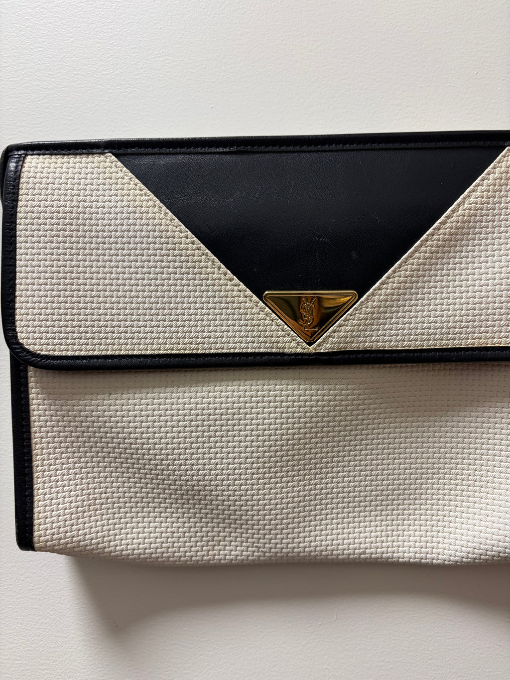 Yves Saint Laurent White & Navy YSL Logo PVC Clutch Bag