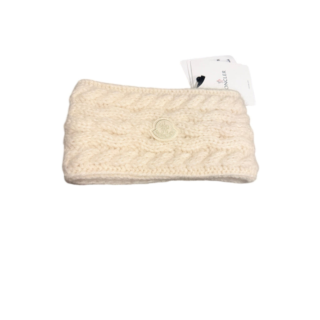 MONCLER Logo Natural Cable Knit Alpaca Headband Ear Warmer NWT