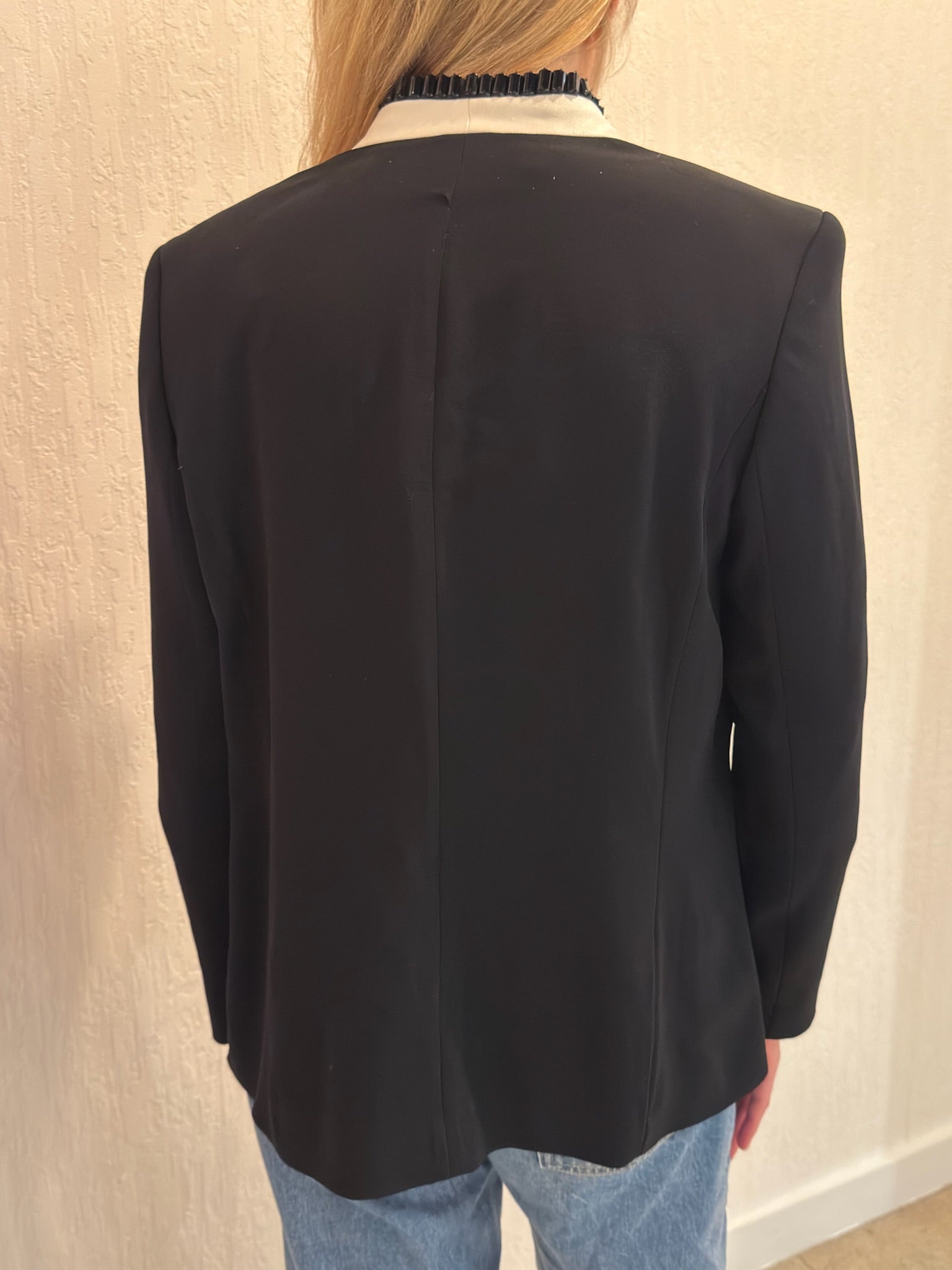Escada Black & White Beaded Tuxedo Blazer Jacket DE 36