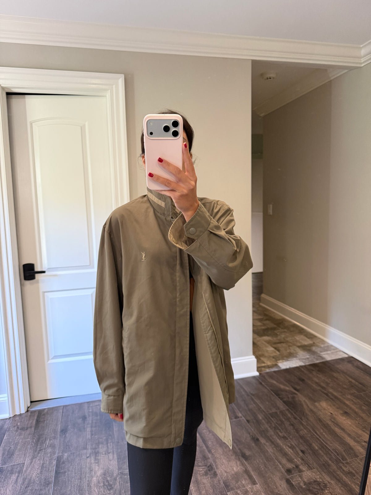 Yves Saint Laurent Vintage Reversible Bomber Windbreaker Jacket Grey Olive Size 95