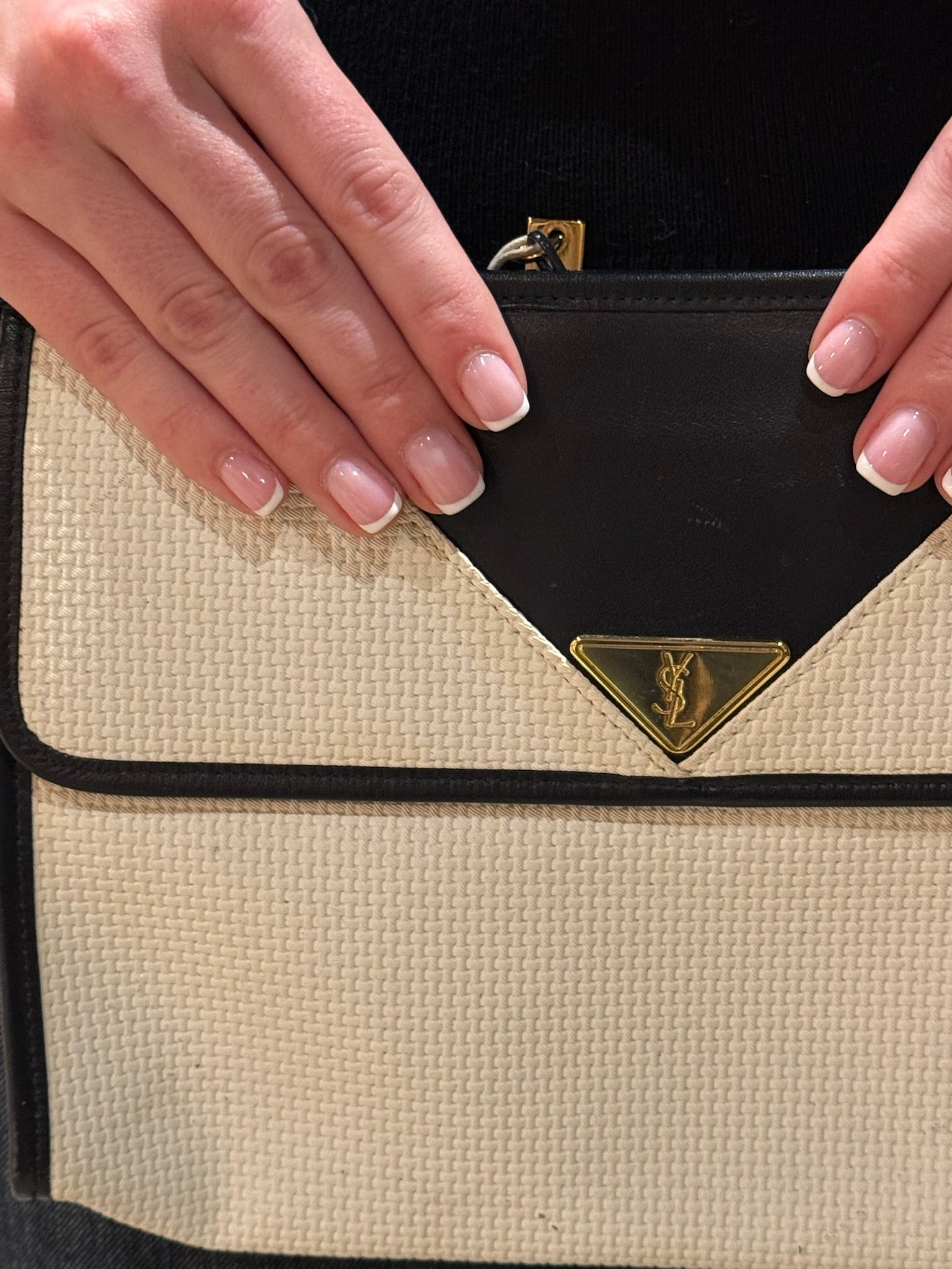 Yves Saint Laurent White & Navy YSL Logo PVC Clutch Bag