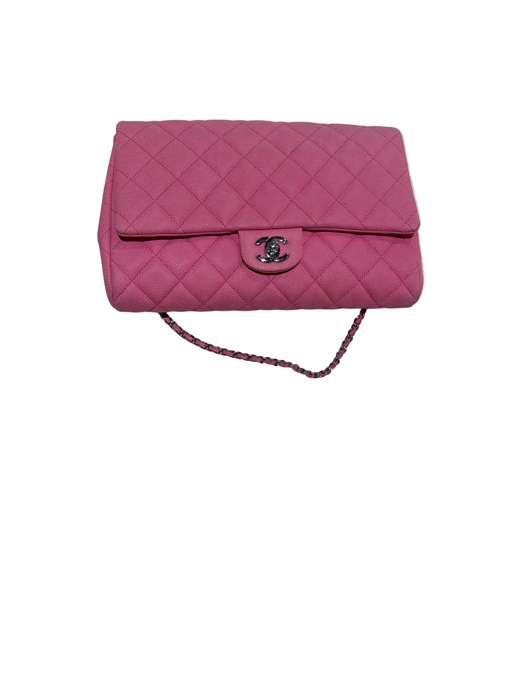 Chanel Pink caviar clutch on a chain
