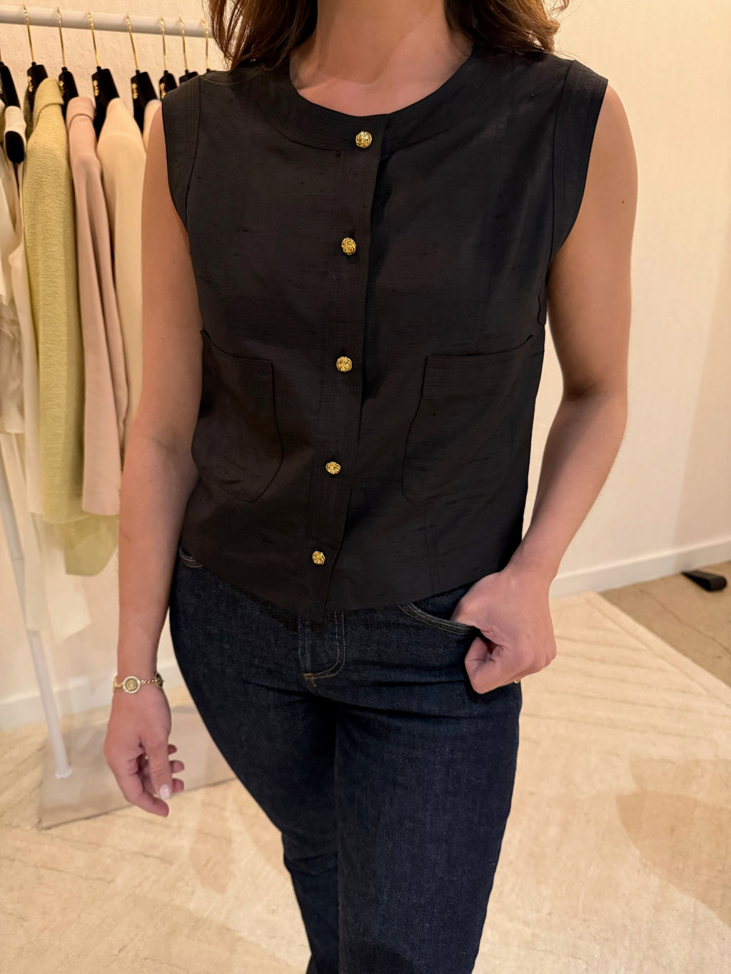 Chanel Black Gold Button Vest FR40
