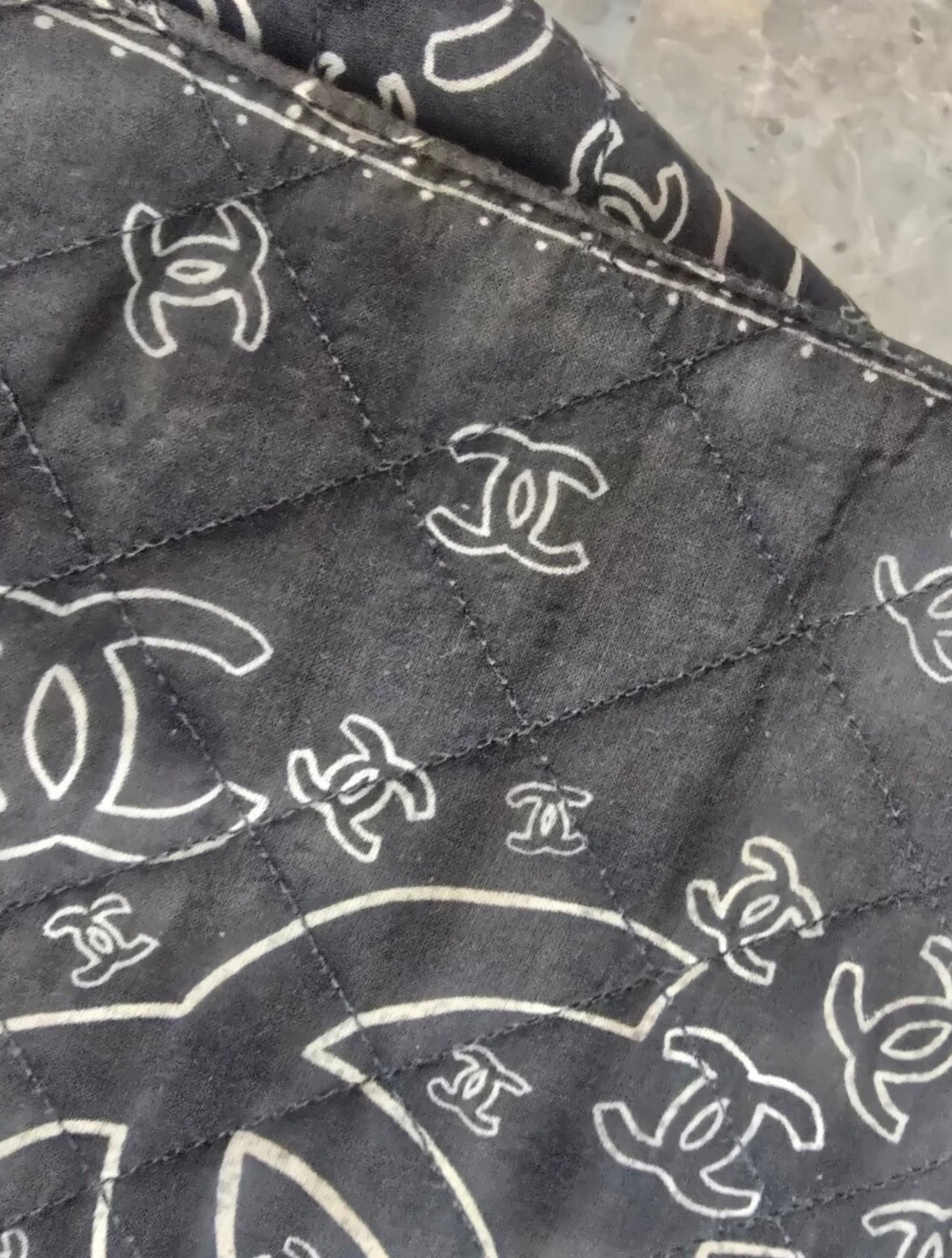 CHANEL 1990s Vintage Bandana Jumbo Flap Bag Black CC Logo 24K Gold Chain Rare
