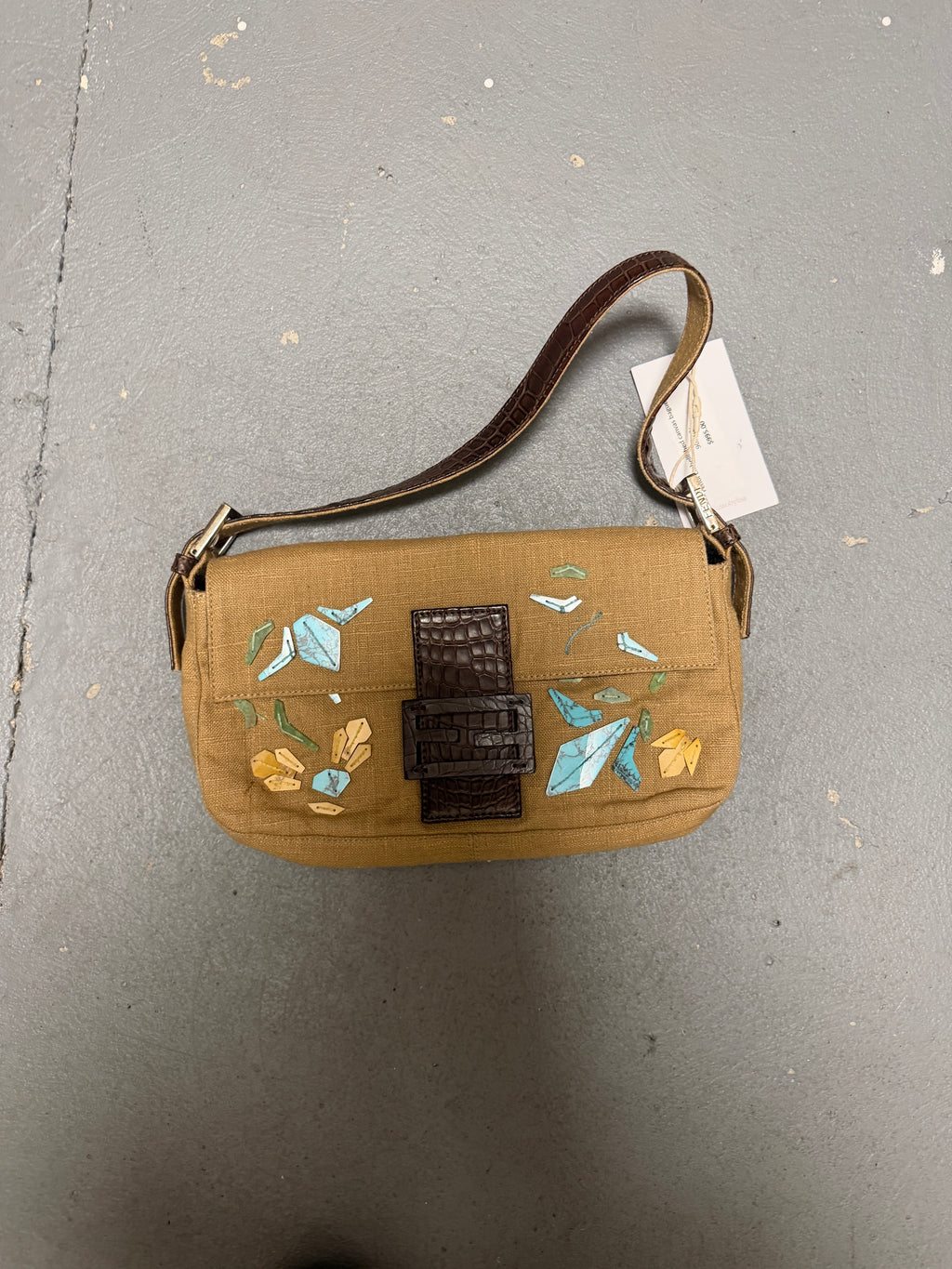 Fendi Embellished canvas baguette