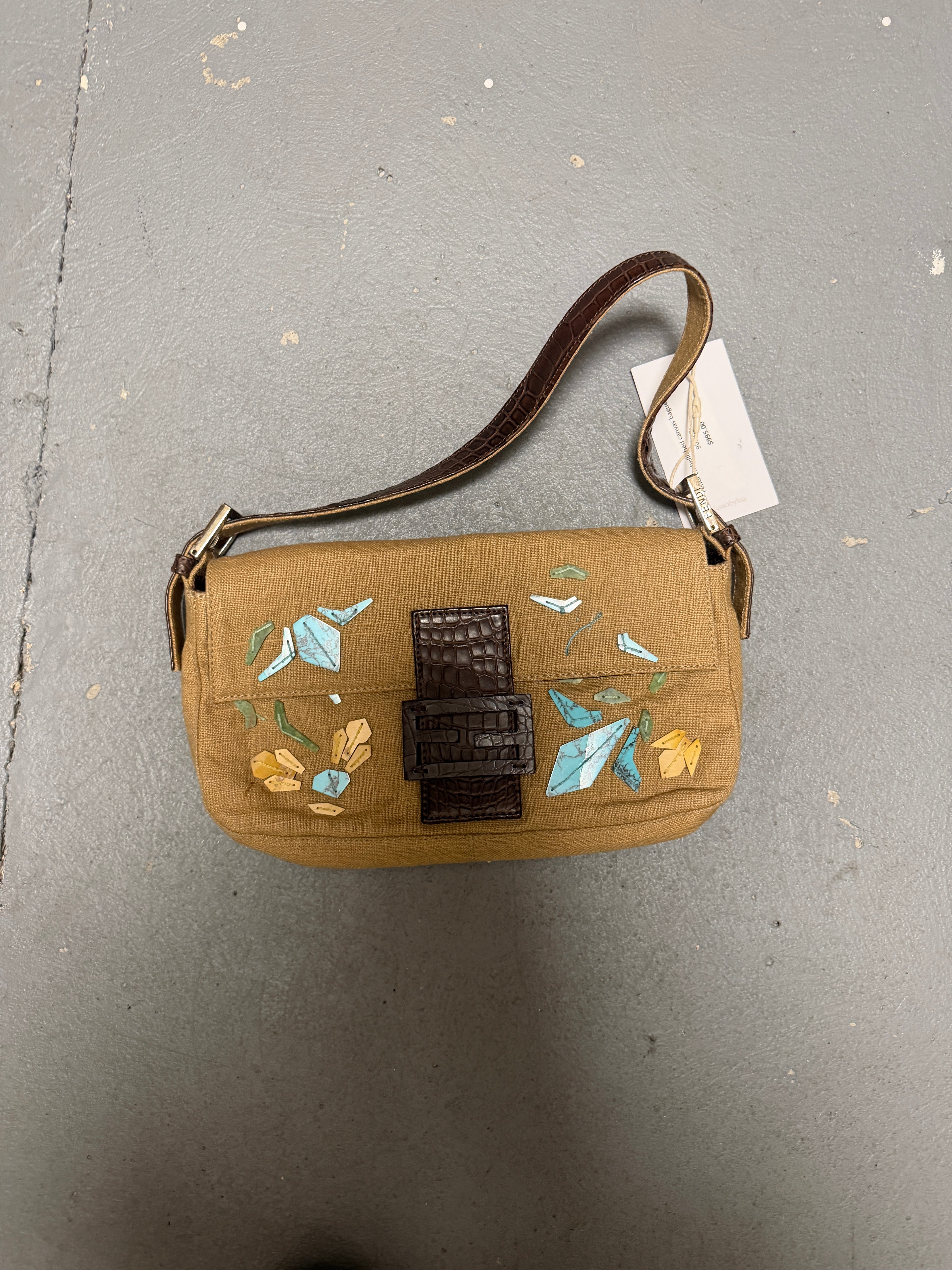 Fendi Embellished canvas baguette
