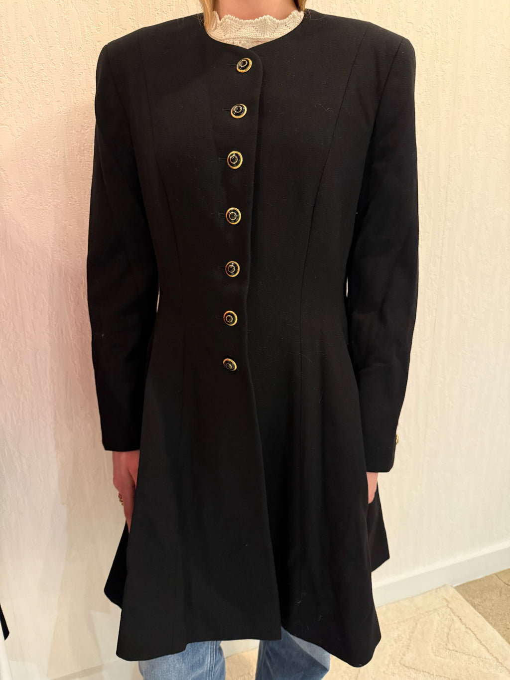 Escada by Margaretha Ley Black Wool Coat Jacket Small Longline Classic