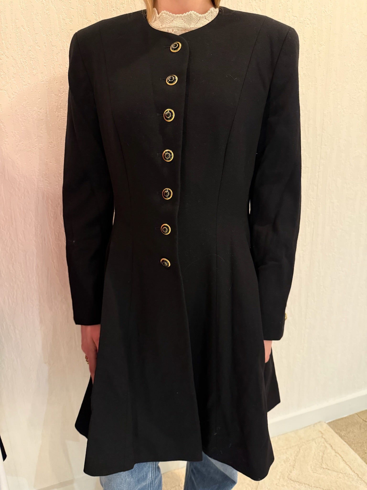 Escada by Margaretha Ley Black Wool Coat Jacket Small Longline Classic