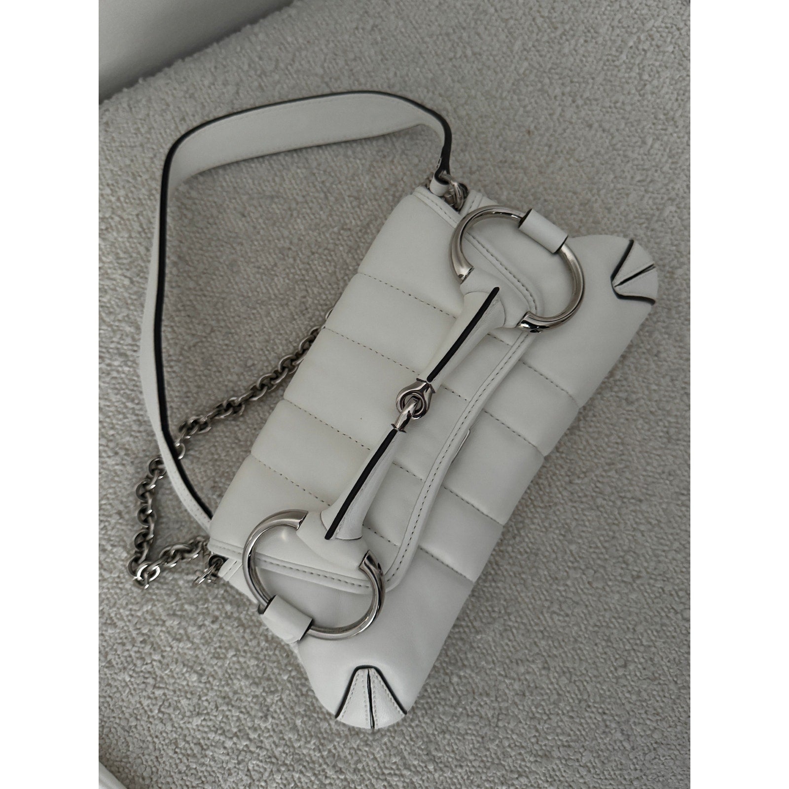 Gucci Small Leather white Horsebit Chain Satchel NWT
