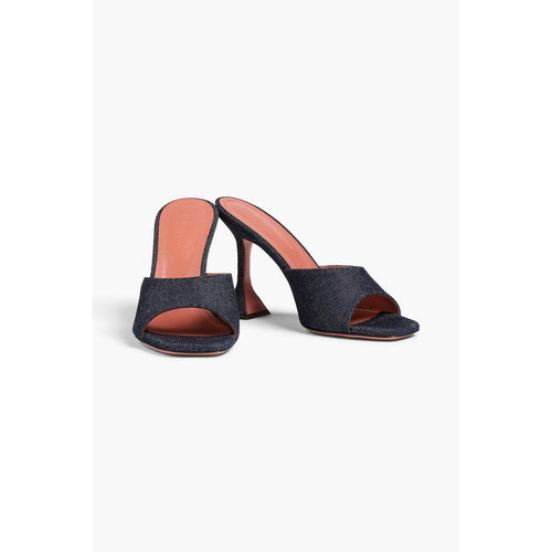 Amina Muaddi Lupita Denim Mule Sandals Dark Blue 95mm Heel Size 37 BNIB