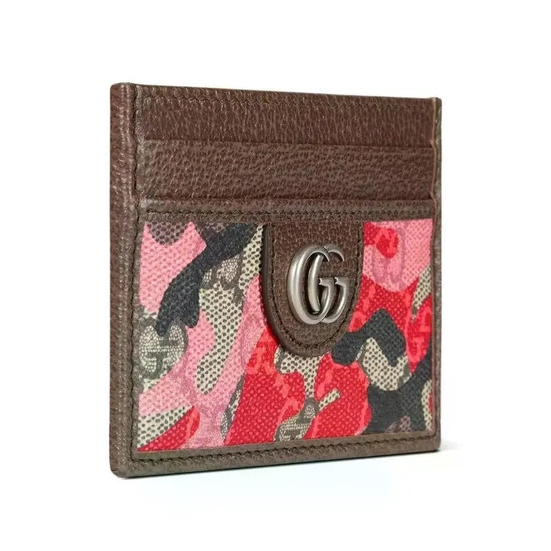 Gucci GG Icon Camouflage Cardholder Brown Red Pink New Card Case Wallet