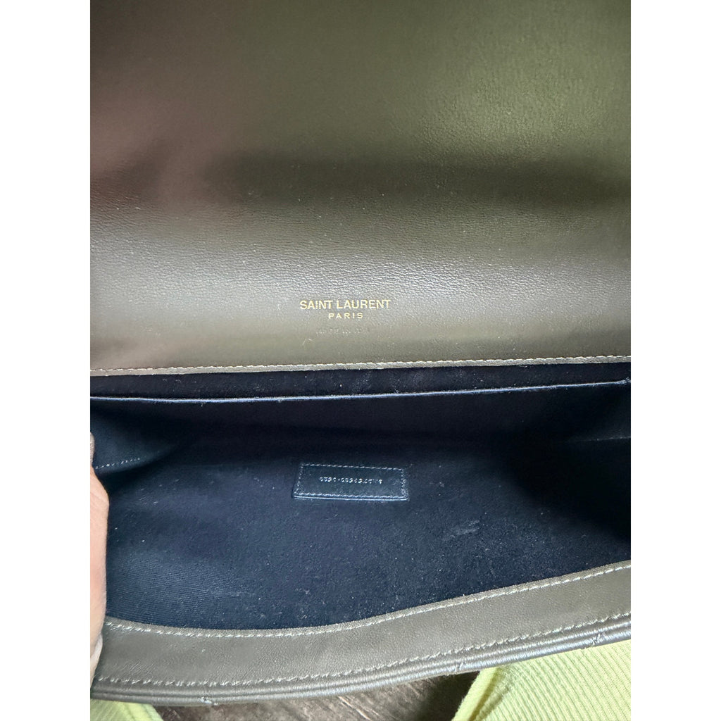 Saint Laurent Cassandre Chevron Flap Pouch Clutch Dark Musk NWT