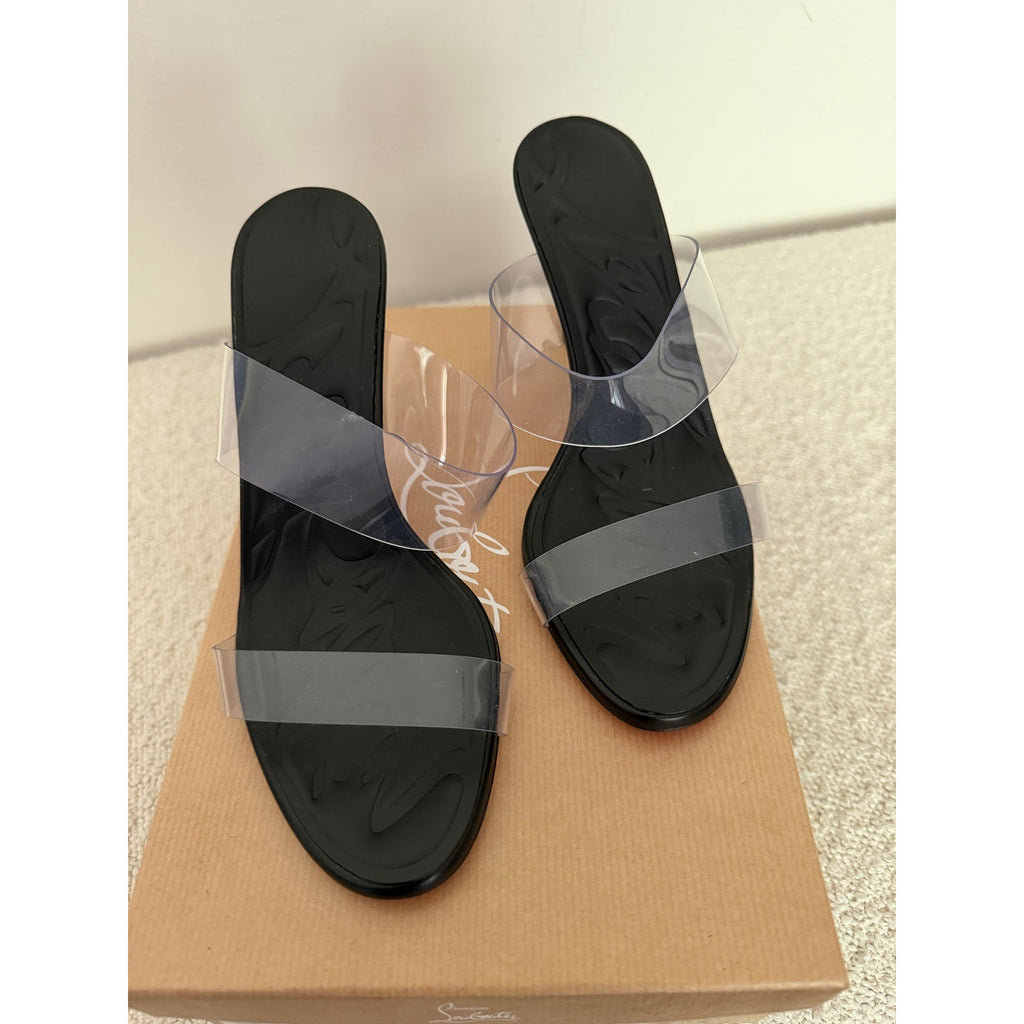 Christian Louboutin Just Loubi Nothing 85 Pvc Women Mules Black NWT 36.5