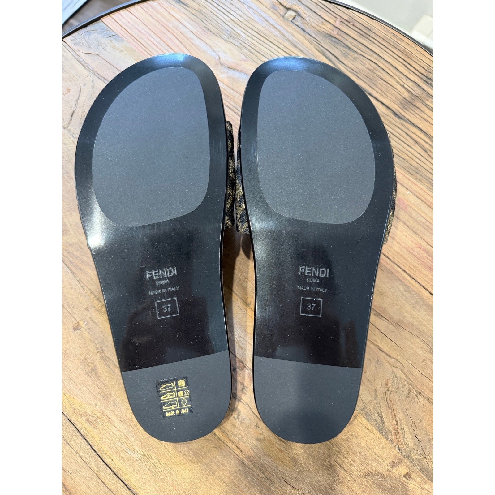 Fendi Feel Knotted Slide Sandals Brown FF Logo Satin Slides Size 37 Brand New in Box