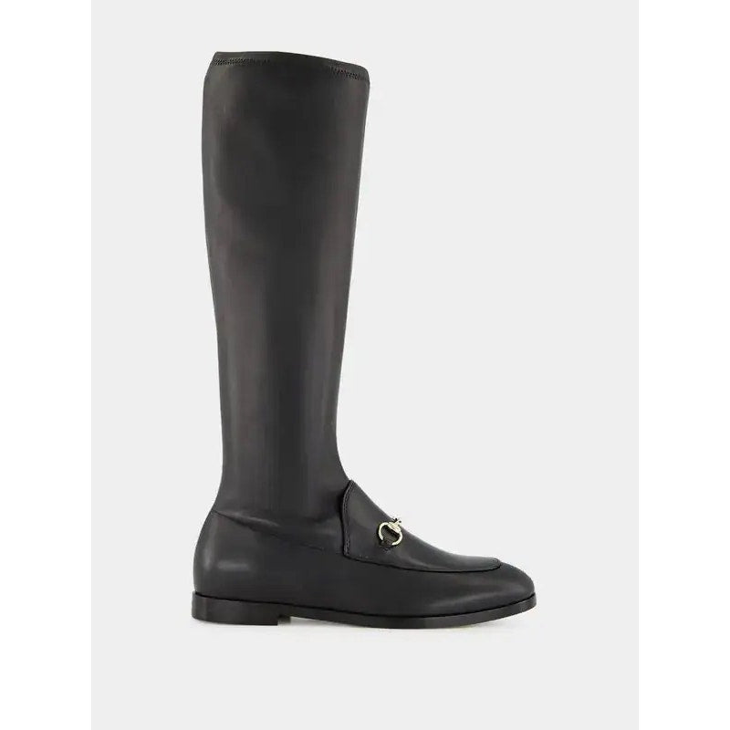 Gucci Jordaan Leather Knee High Boots Black Lambskin Horsebit Size 38.5 BNIB