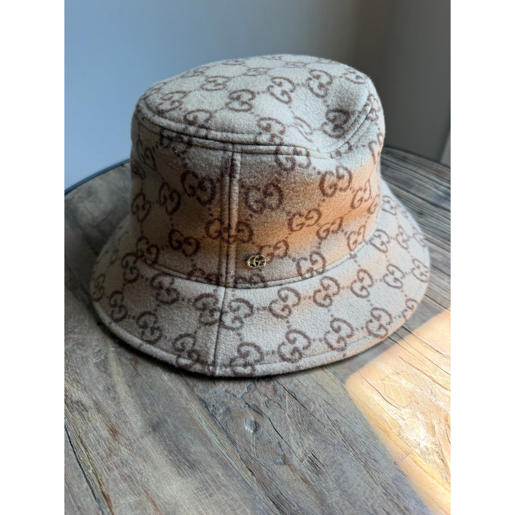 Gucci GG Wool Bucket Hat Beige Brown Double G Logo Size Small S $795