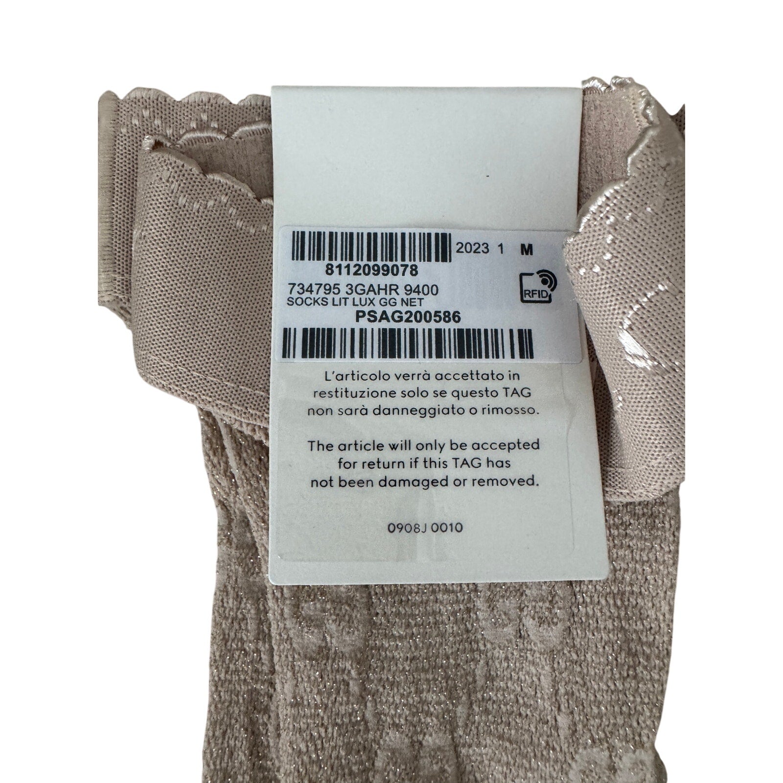 Gucci GG Logo Net Ankle Socks Lit Lux GG Champagne NWT size Medium