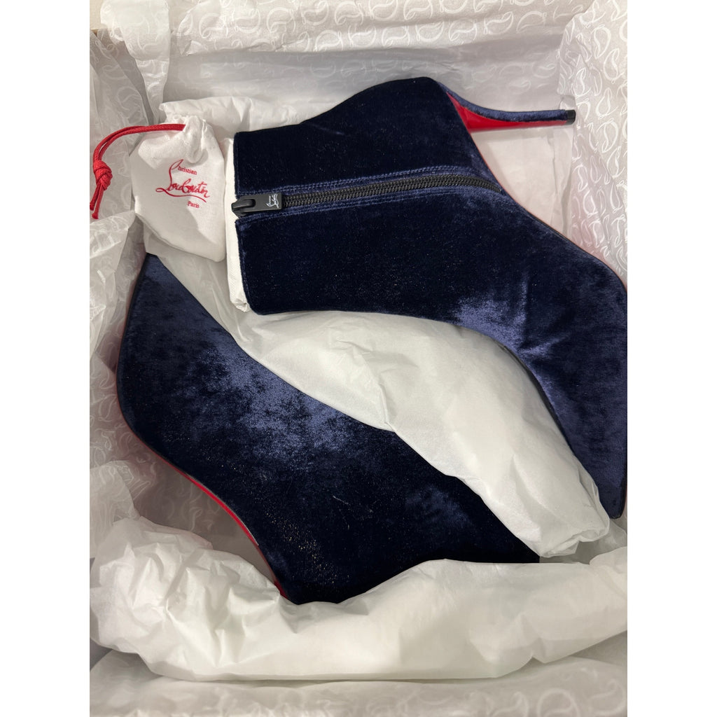 Christian Louboutin So Apostropha 80 Velvet Ankle Boots Marine Blue Size 38.5