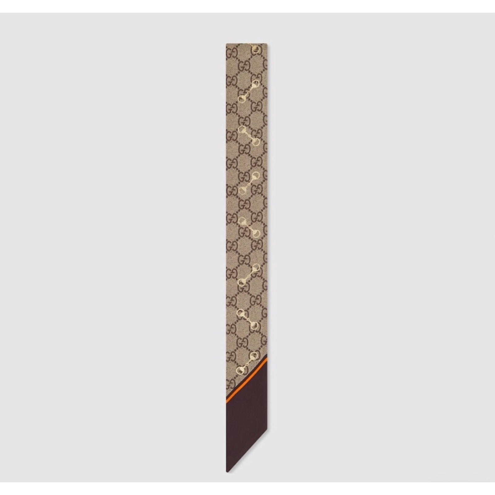 Gucci GG Printed Silk Neck Bow Scarf Beige Brown — Brand New in Box
