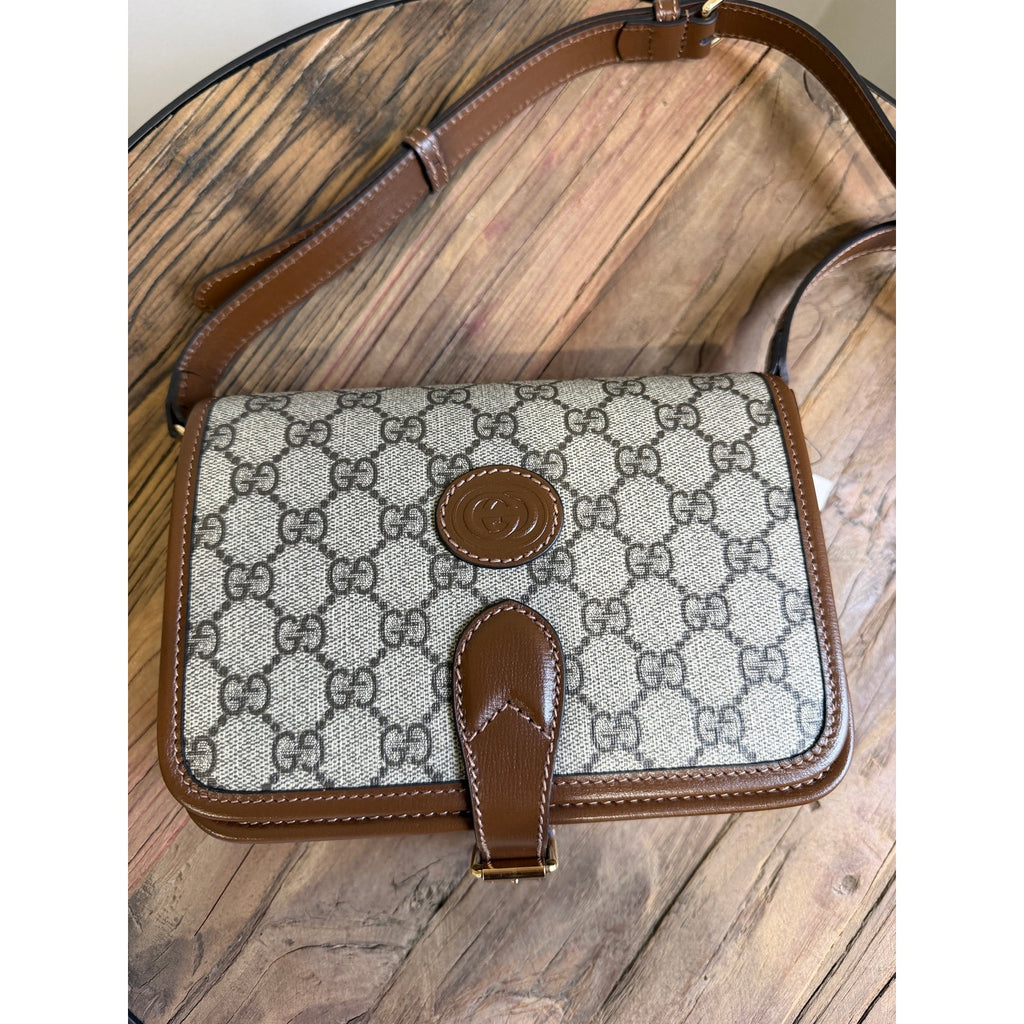 Gucci Mini Interlocking G GG Supreme Canvas Crossbody Bag Brown NWT