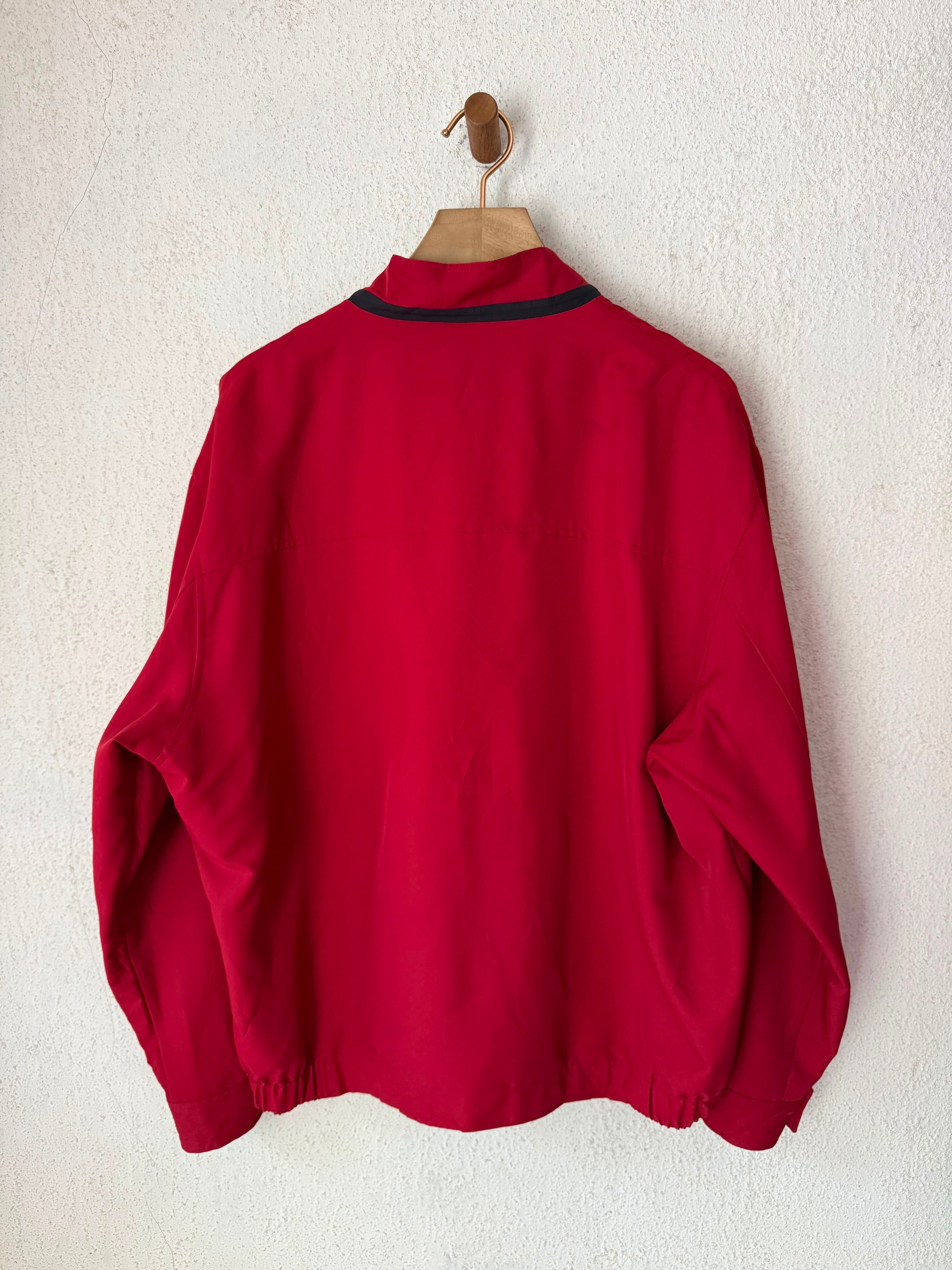 Yves Saint Laurent Vintage 90s Red YSL Logo Windbreaker Jacket Navy Logo Size 110 Oversized
