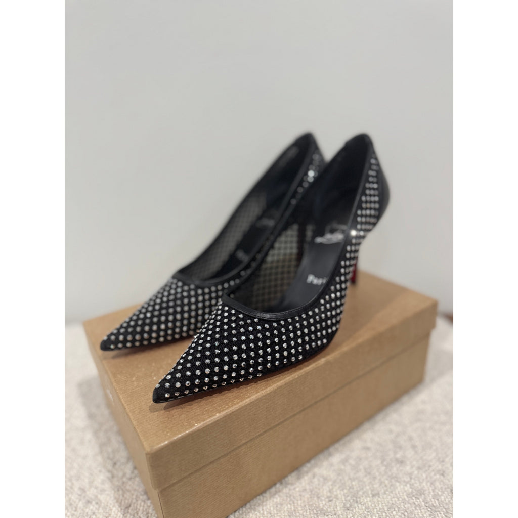 Christian Louboutin Apostropha Mesh Strass Pumps 80mm Black Crystal | New in Box