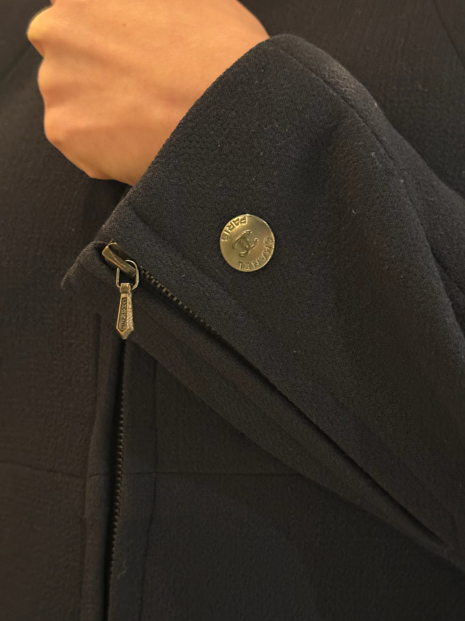 Chanel 1997 Navy Double Zip Coat Dress FR 38 | CC Logo Zippers | Fall 1997 Collection