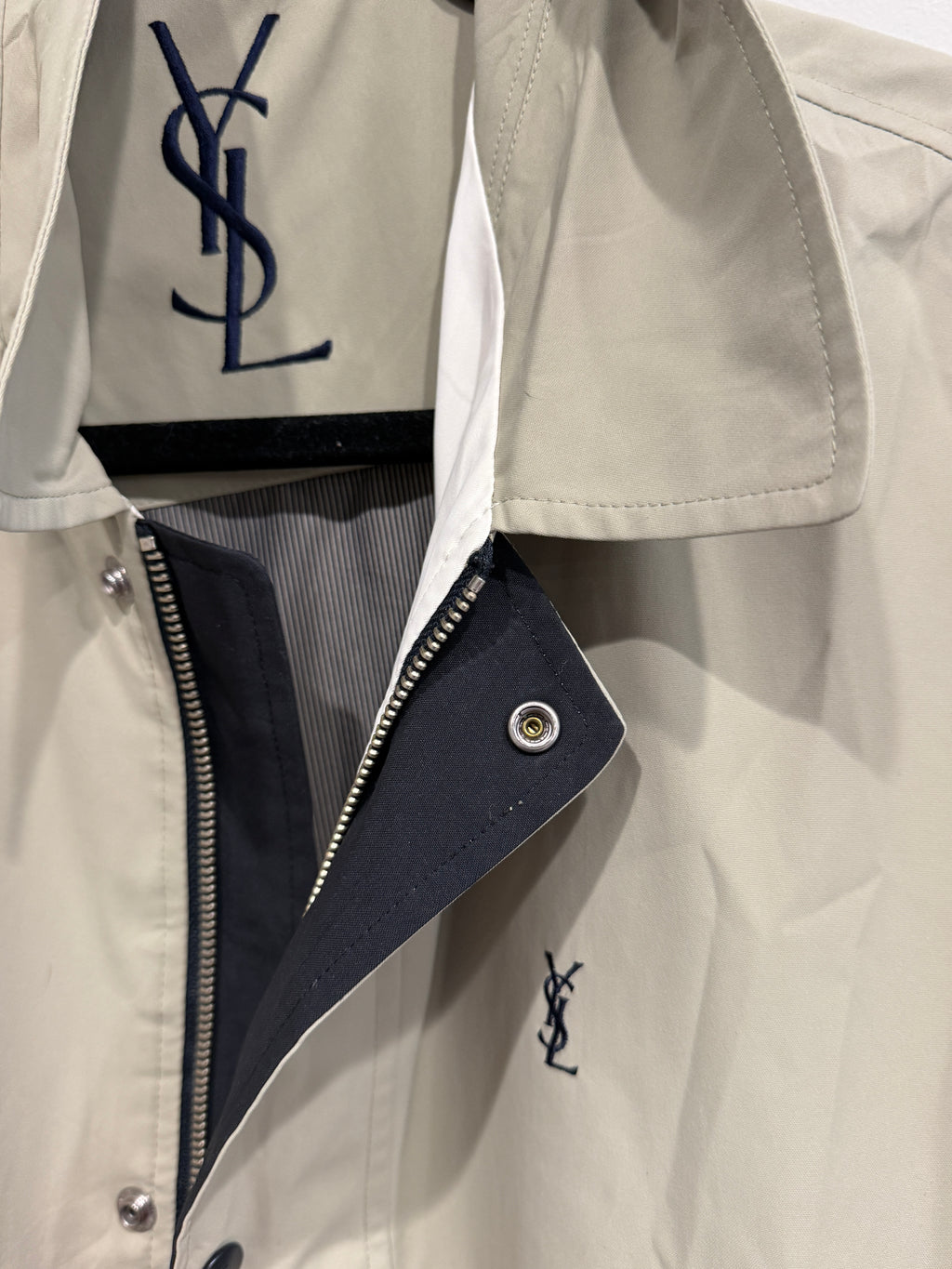 Yves Saint Laurent Vintage YSL Khaki Logo Windbreaker Bomber Jacket Men’s Oversized