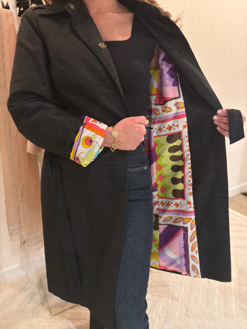 Dolce & Gabbana Black Jacket with Colorful Printed Silk Lining | IT 42 US 6