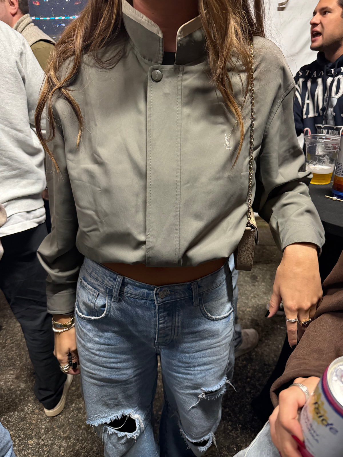 Yves Saint Laurent Vintage YSL Grey Beige Windbreaker Bomber Jacket
