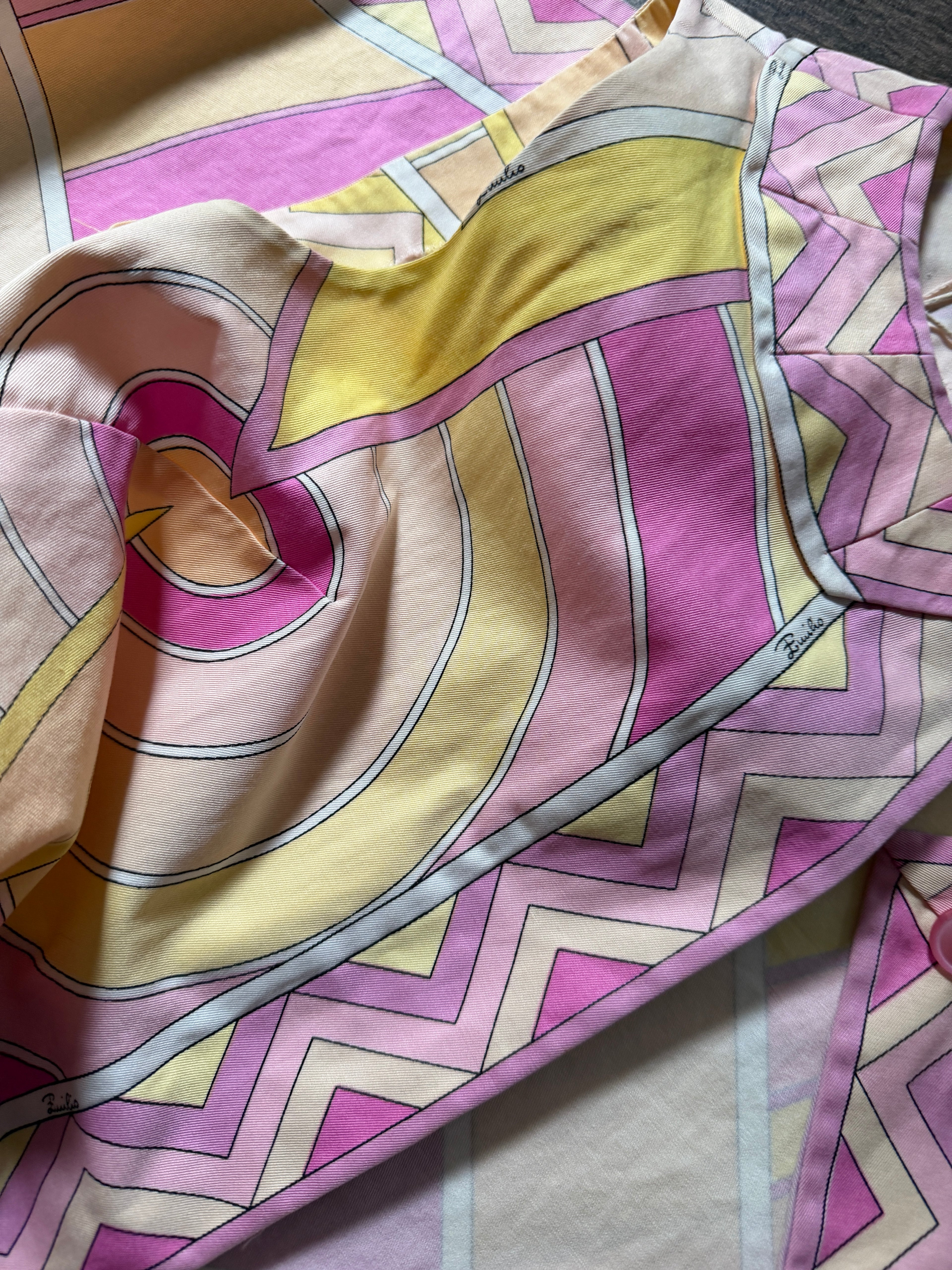 Emilio Pucci Cotton Poplin Sleeveless Tunic Top Pink Yellow Geometric Print Saks Fifth Avenue