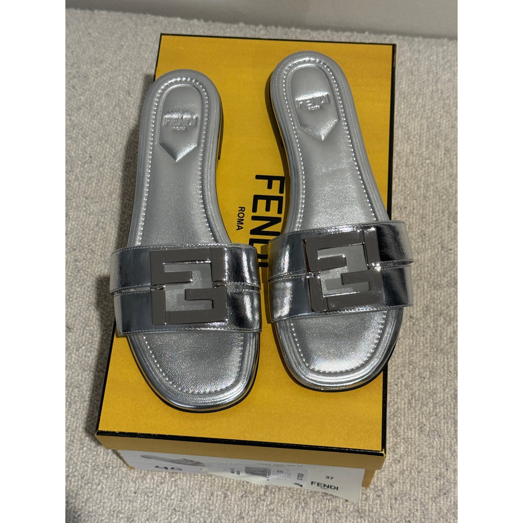 Fendi FFold Metallic Leather Sandals size 37 BNIB