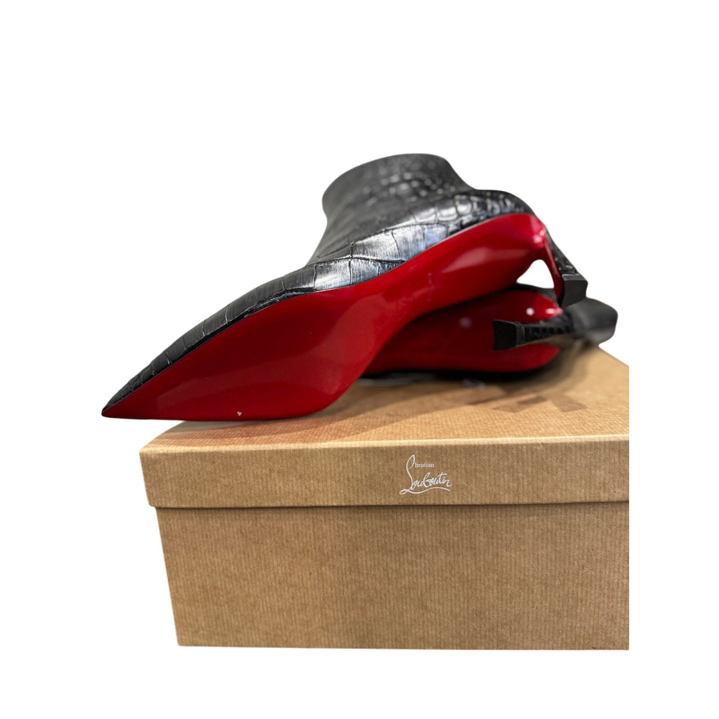 Christian Louboutin Condora Gunmetal CrocEmbossed Booties 55mm | New in Box 38.5