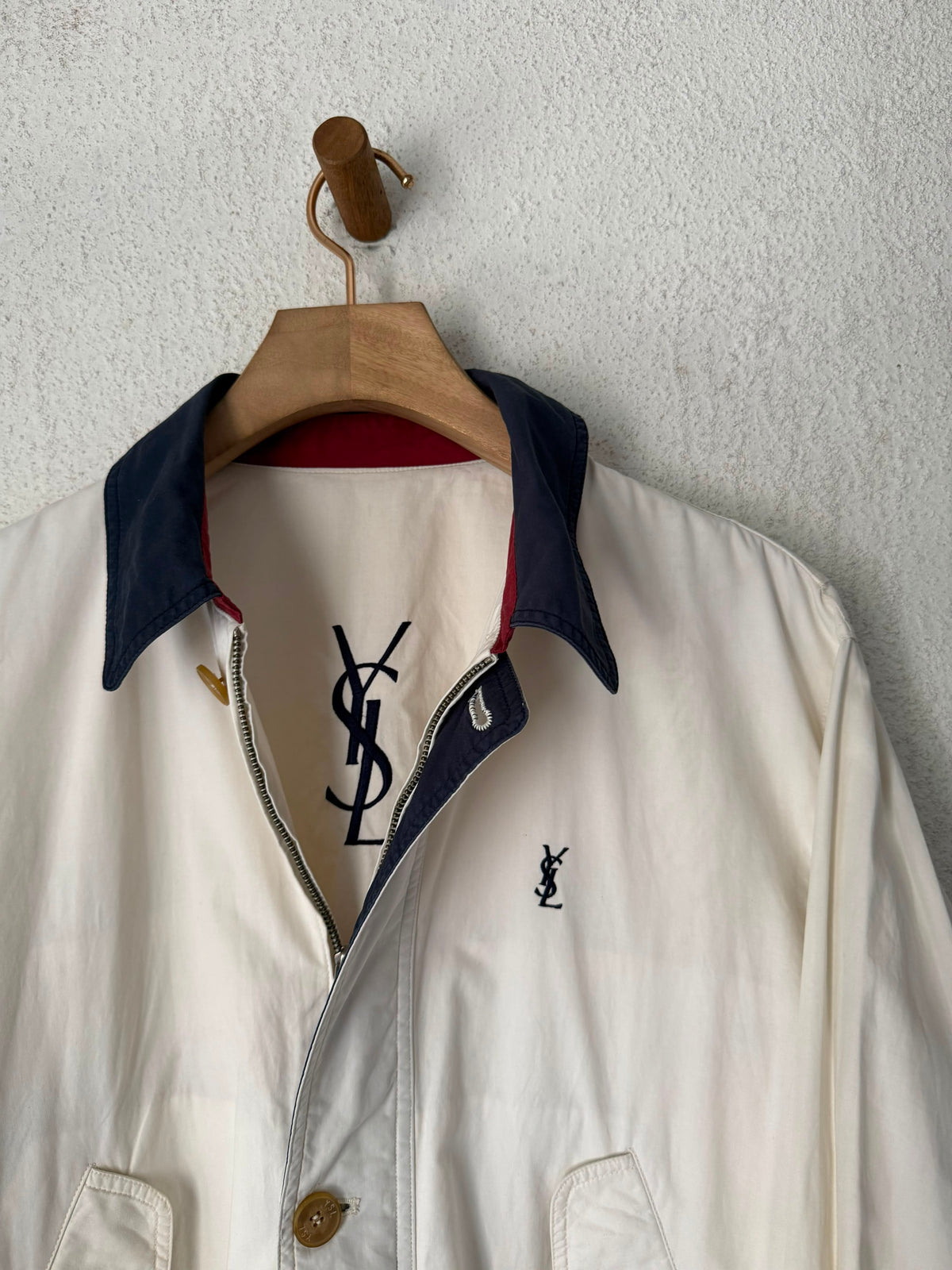 Yves Saint Laurent YSL Vintage Ivory Logo Bomber Windbreaker Jacket Size 90