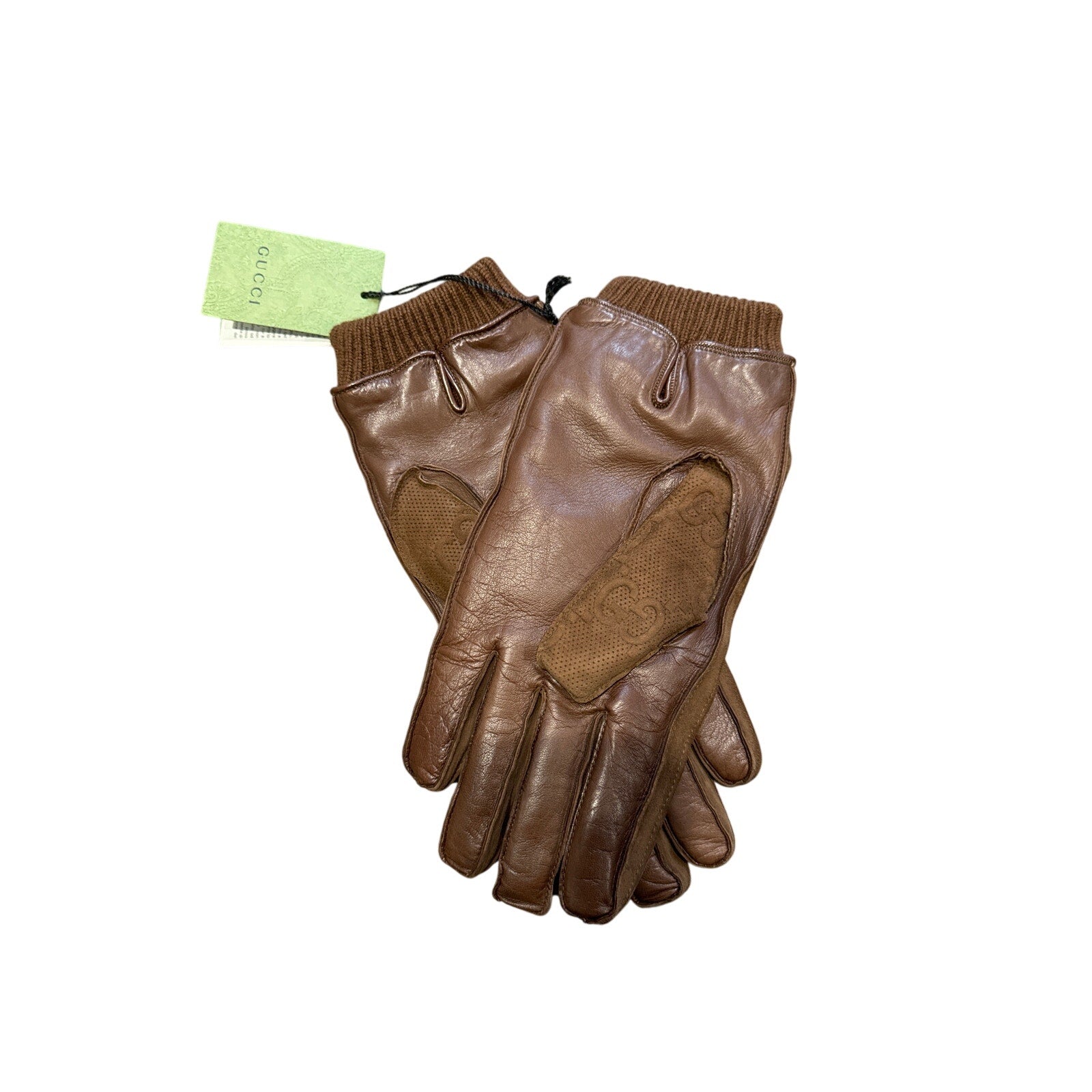 Gucci Men’s large Brown Suede Embossed Monogram GG Gloves NWT
