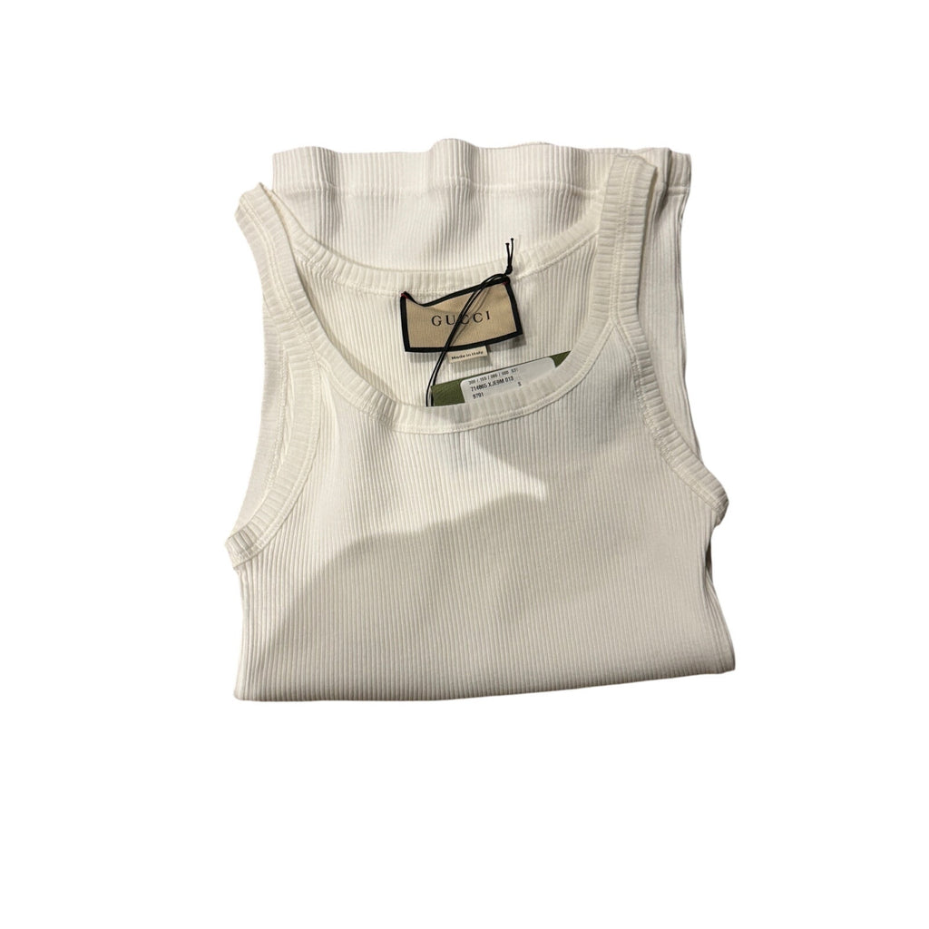 GUCCI Logo-Patch Ribbed Cotton Tank Top Size Small