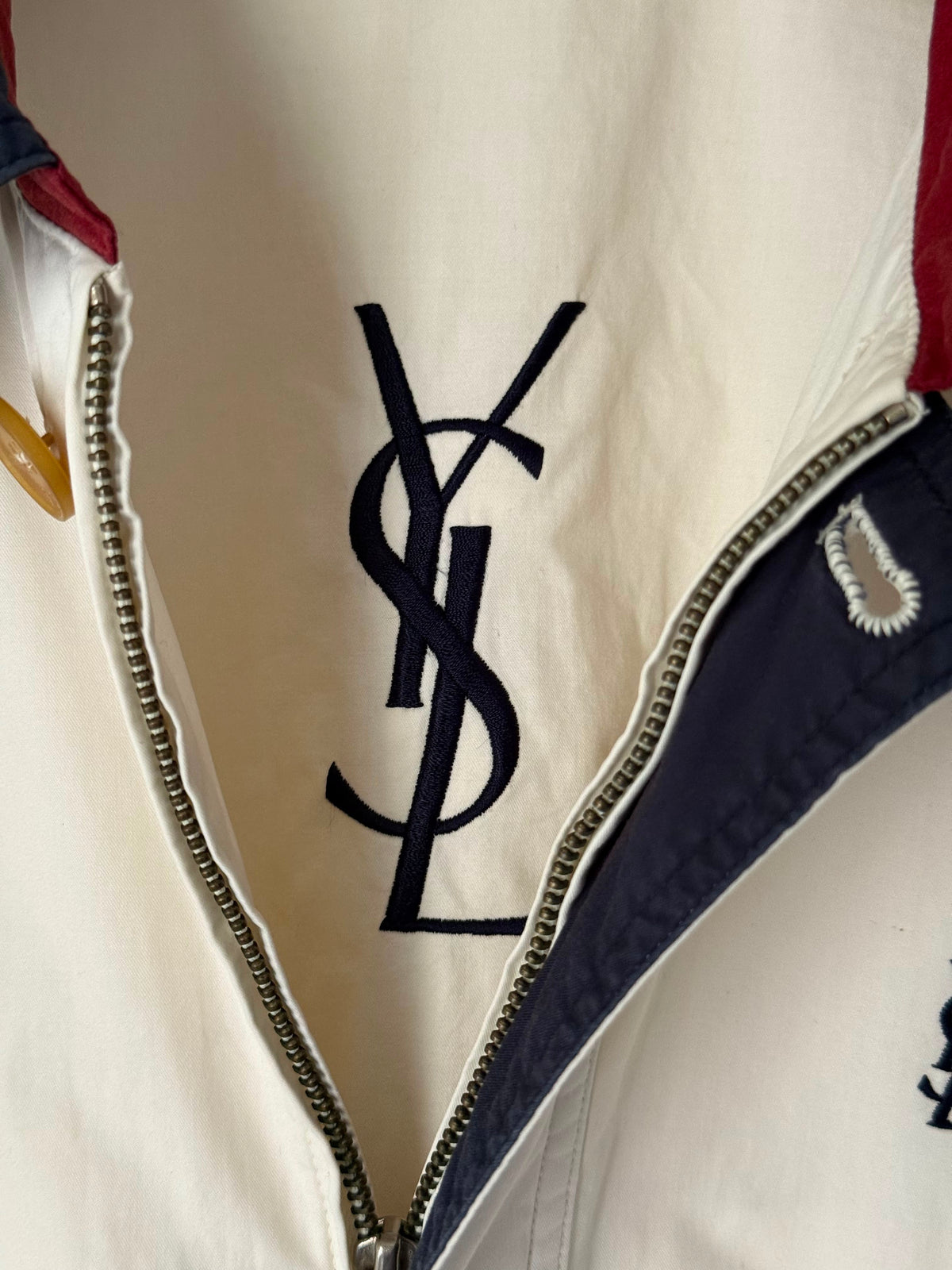 Yves Saint Laurent YSL Vintage Ivory Logo Bomber Windbreaker Jacket Size 90