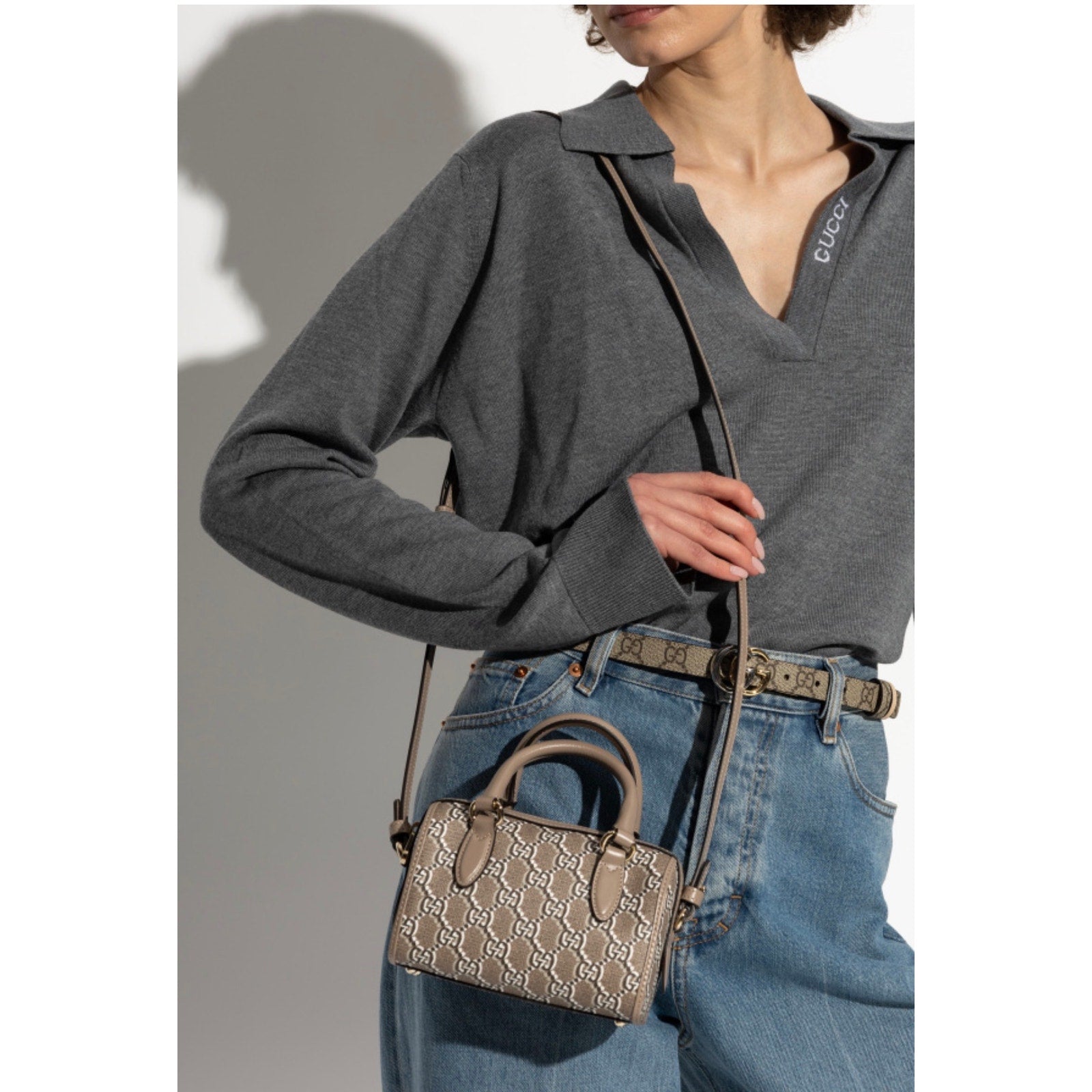GUCCI  Gg Shadow Mini Shoulder Bag - Taupe Gg Leather NWT