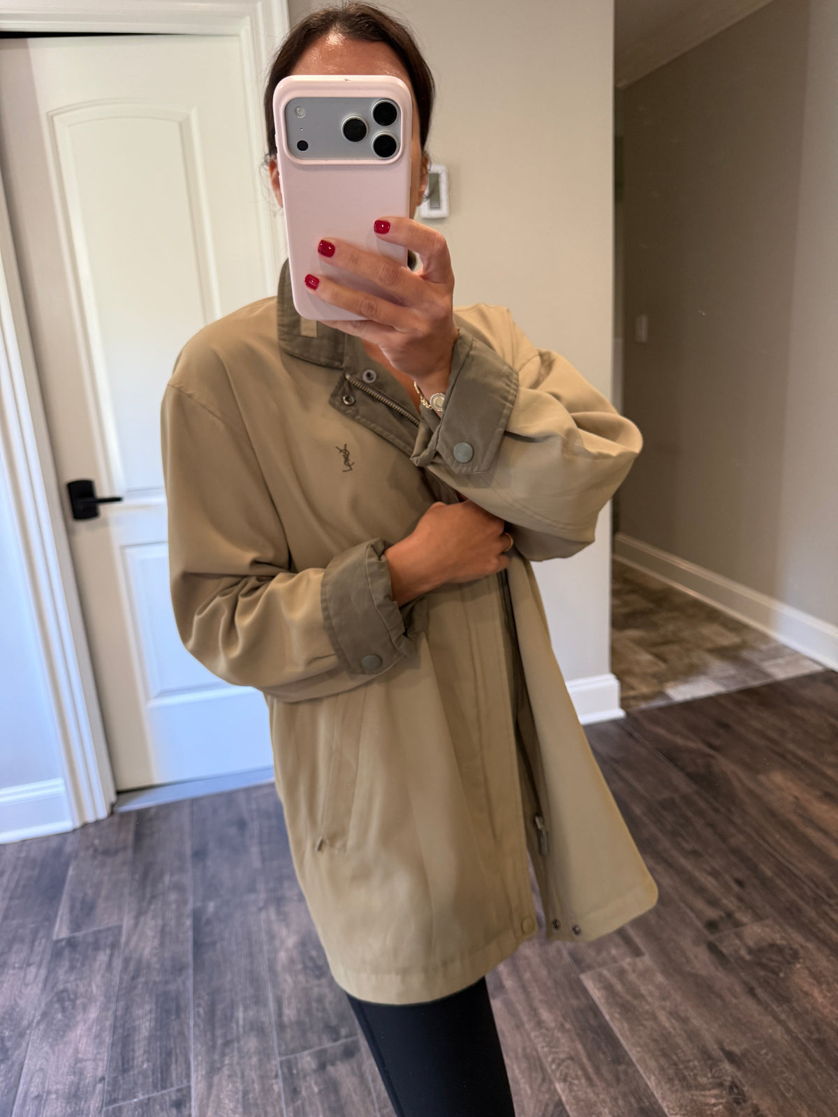 Yves Saint Laurent Vintage Reversible Bomber Windbreaker Jacket Grey Olive Size 95