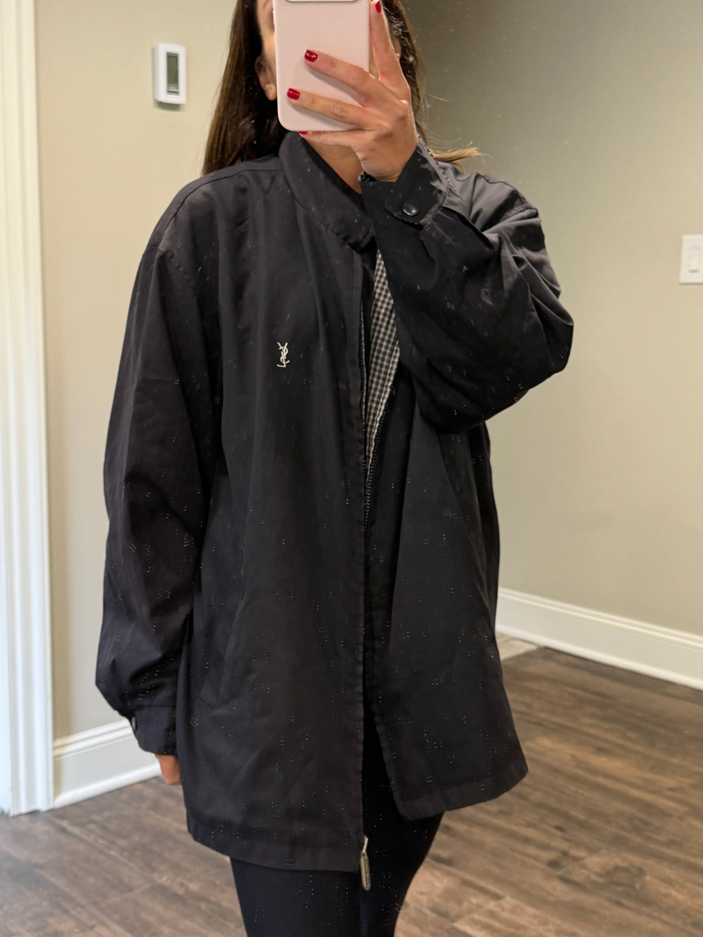 Yves Saint Laurent Vintage YSL Reversible Black Checkered Windbreaker Bomber Jacket Size 100