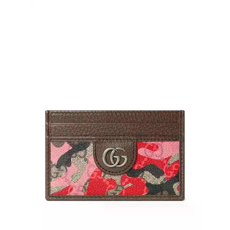 Gucci GG Icon Camouflage Cardholder Brown Red Pink New Card Case Wallet