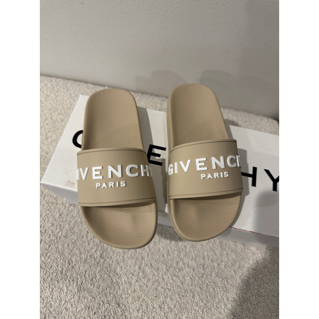 Givenchy Beige Rubber Logo Slides – Brand New - size 35