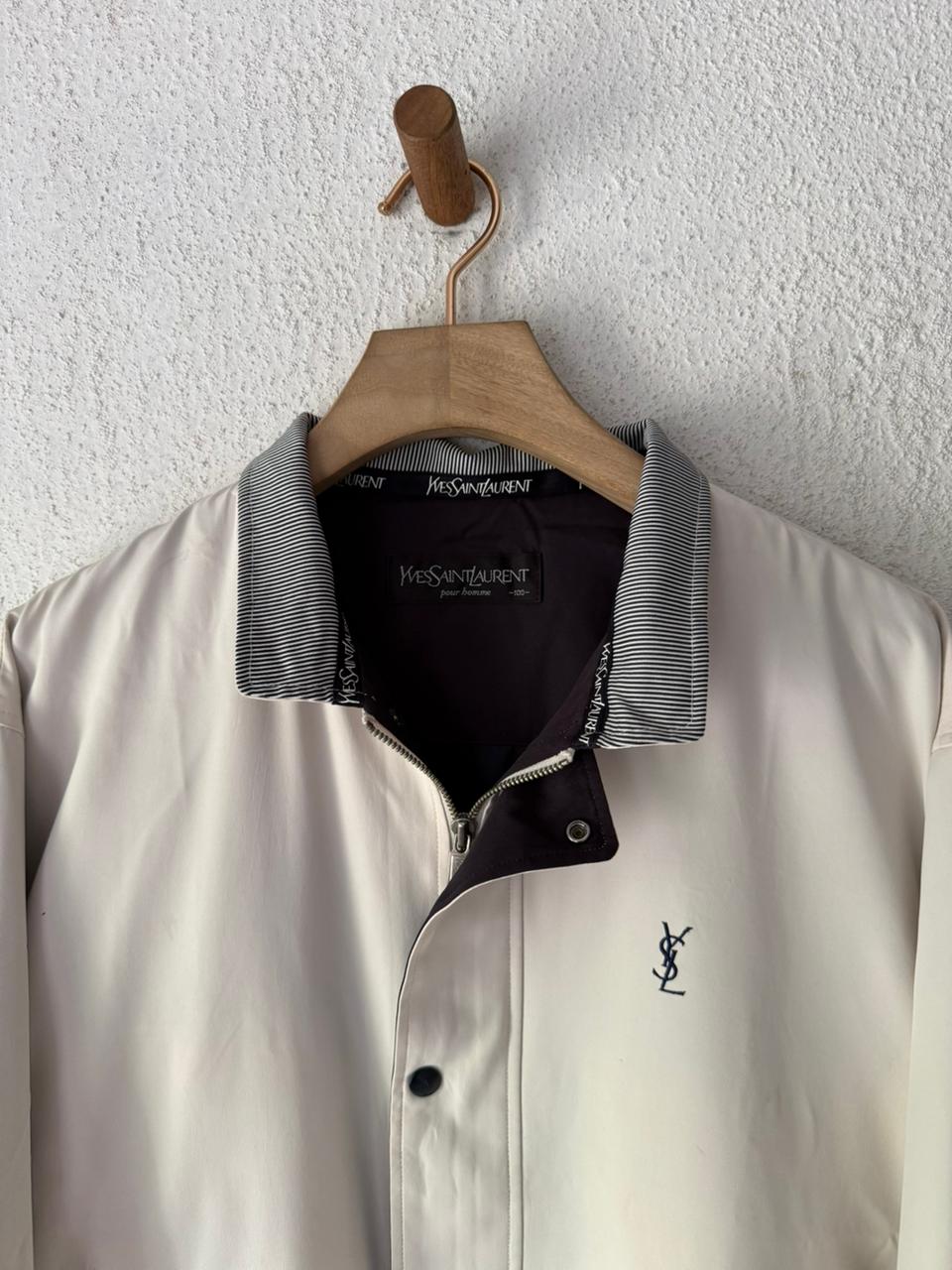 Yves Saint Laurent YSL Logo Harrington Jacket Cream Ivory Zip Front Bomber