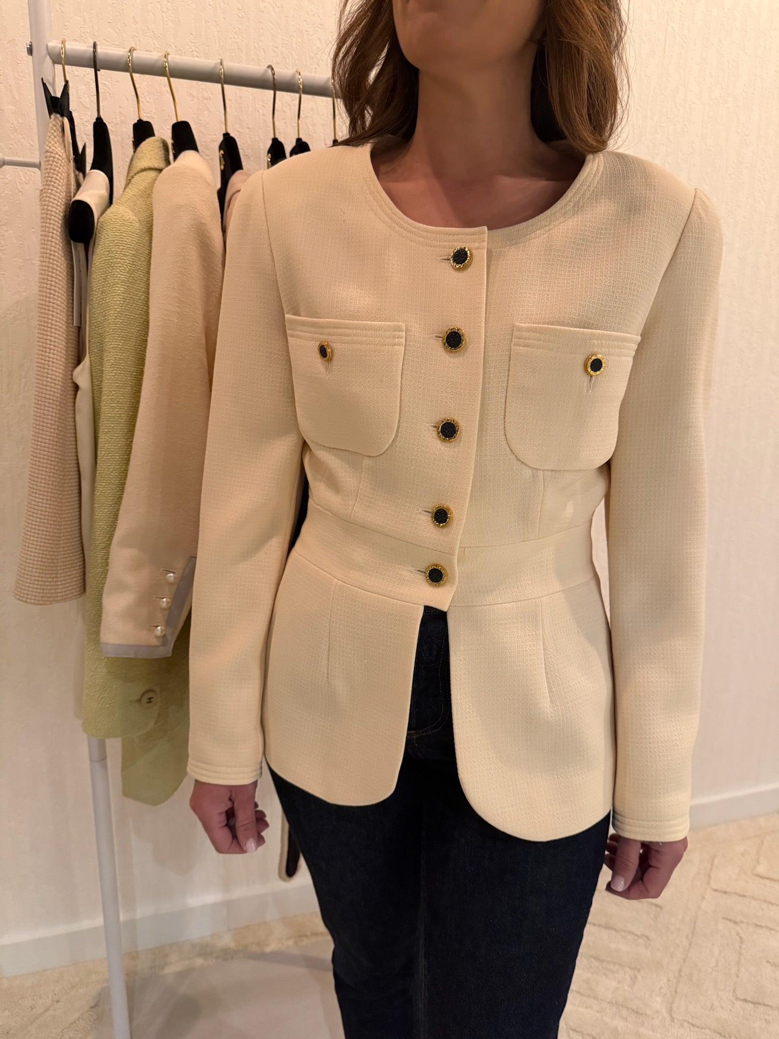 Chanel Beige Blazer Blk Buttons 1989