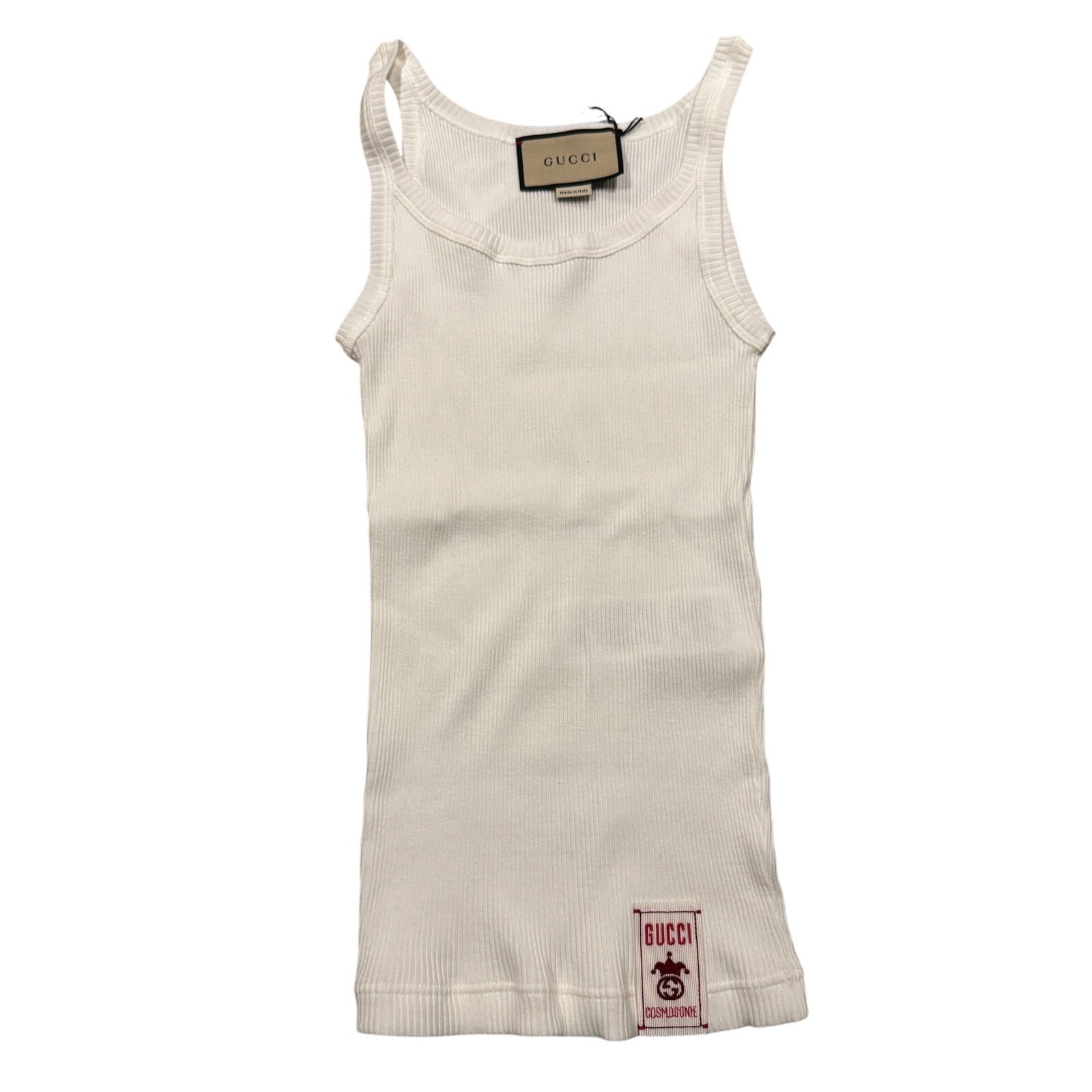 GUCCI Logo-Patch Ribbed Cotton Tank Top Size XSmall