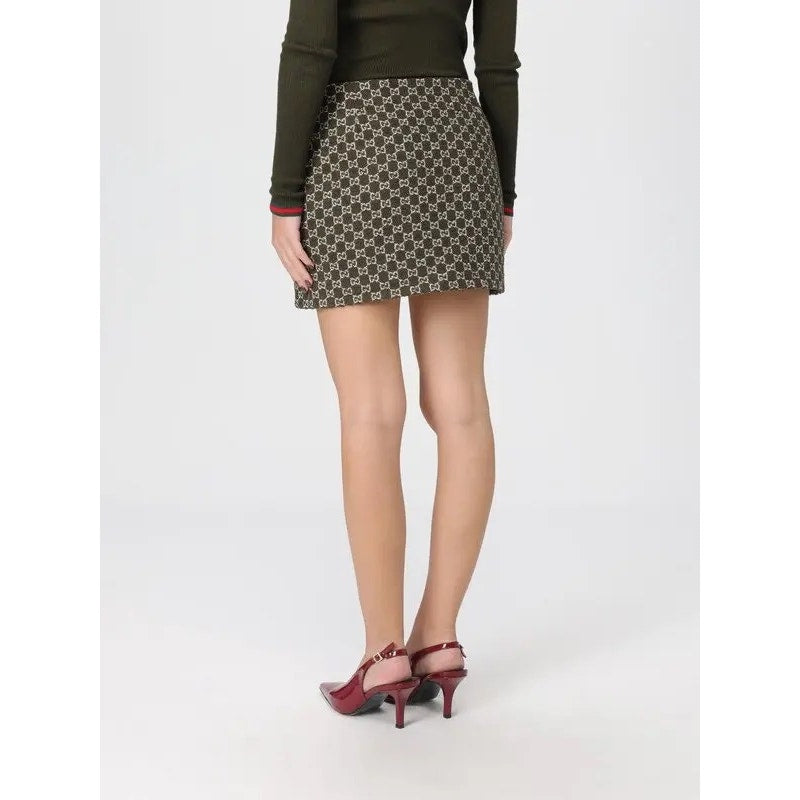 Gucci Jacquard Knit Cotton Blend Mini Boucle Skirt Woman Green NWT size IT38