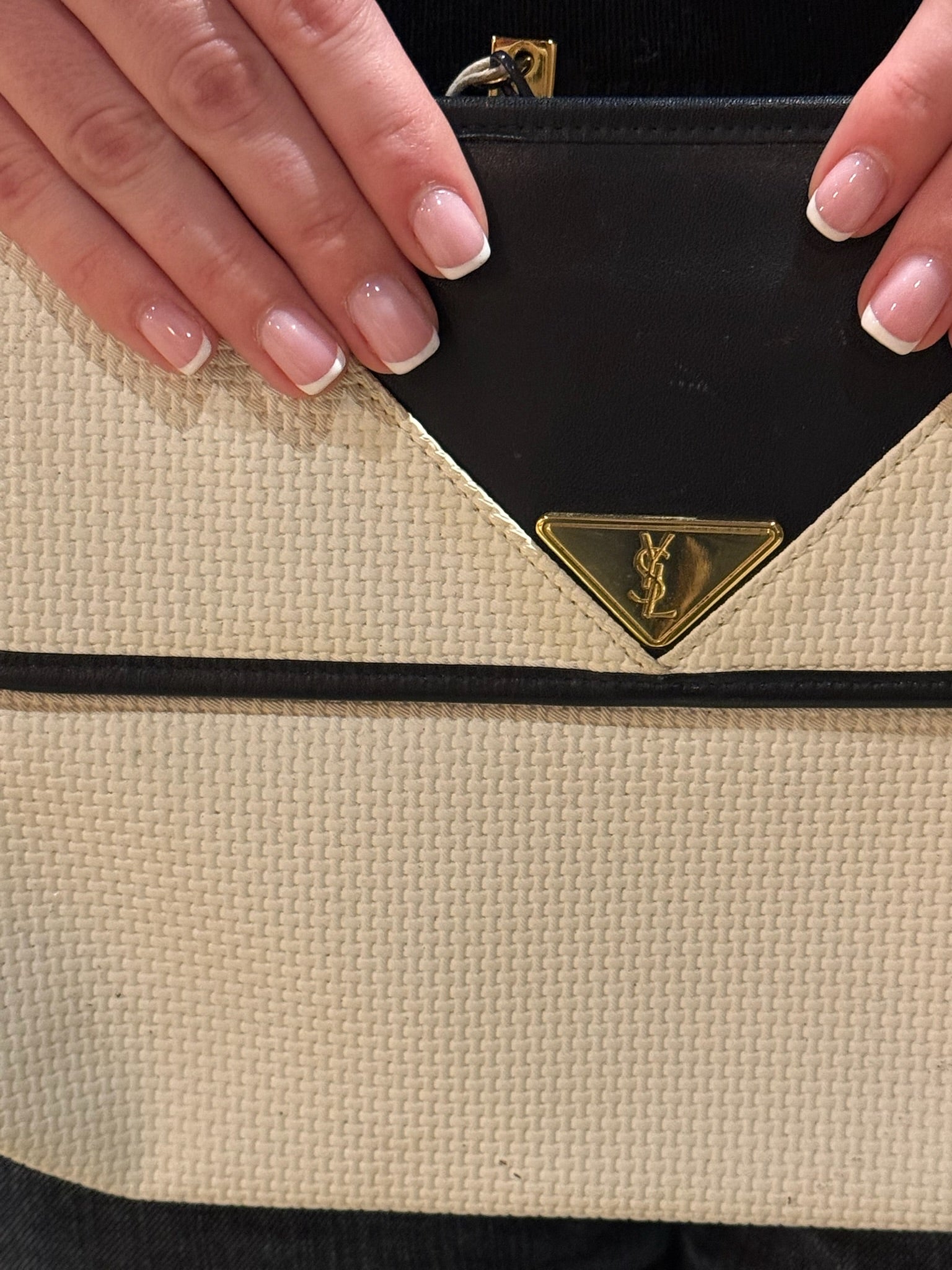 Yves Saint Laurent White & Navy YSL Logo PVC Clutch Bag