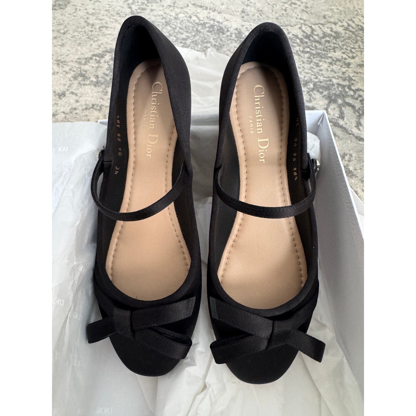 Christian Dior Satin Bow Ballet Flats with Mary Jane Strap BNIB 38.5