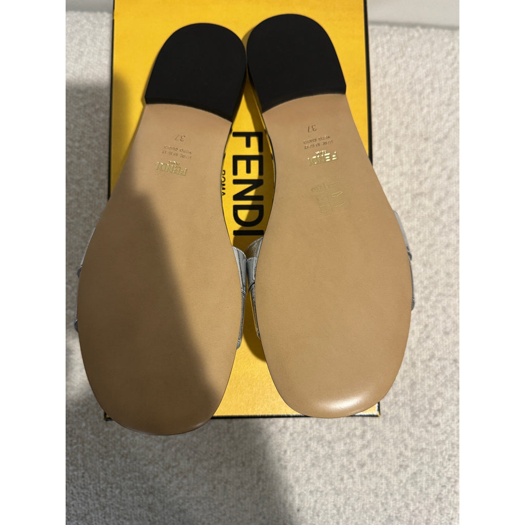 Fendi FFold Metallic Leather Sandals size 37 BNIB
