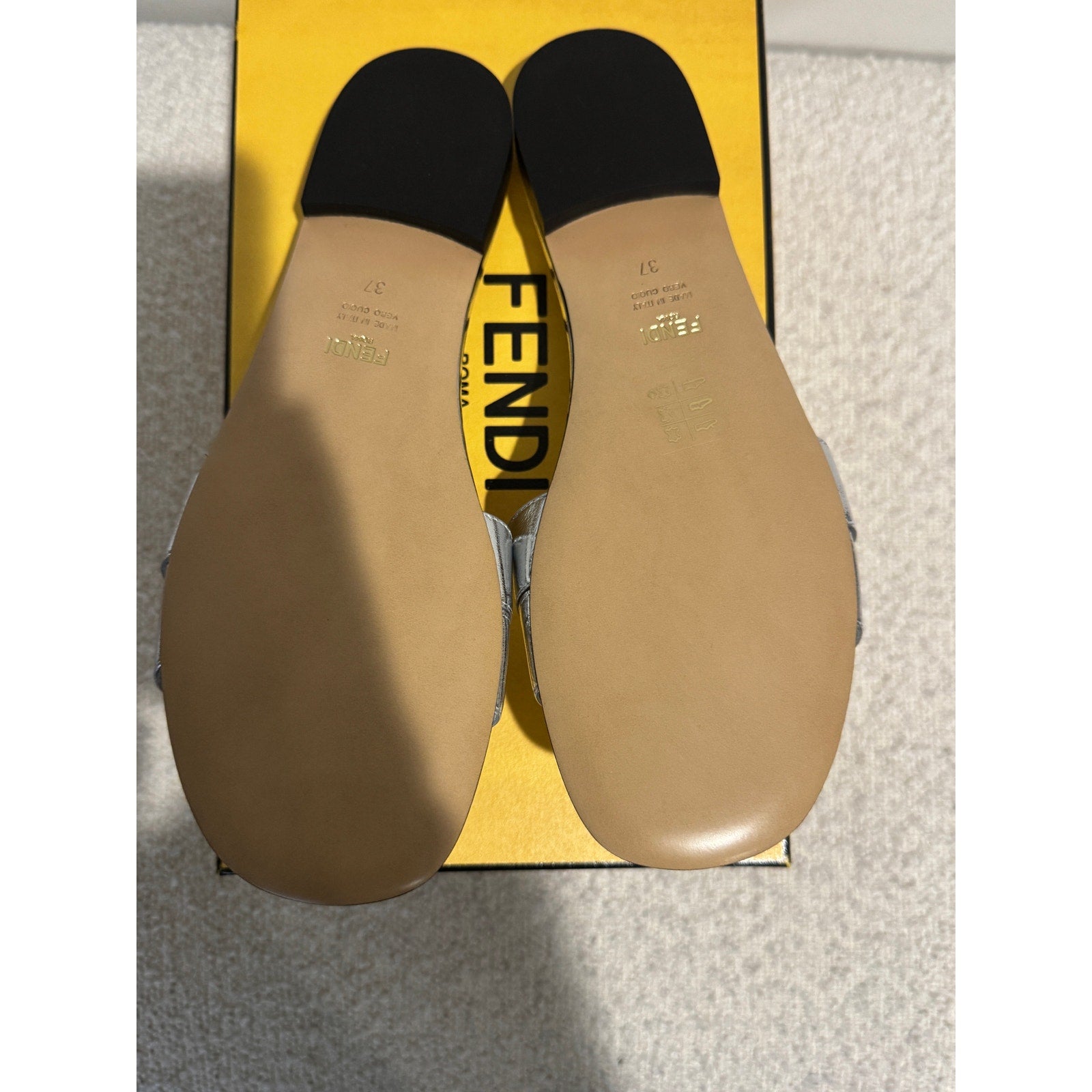 Fendi FFold Metallic Leather Sandals size 37 BNIB